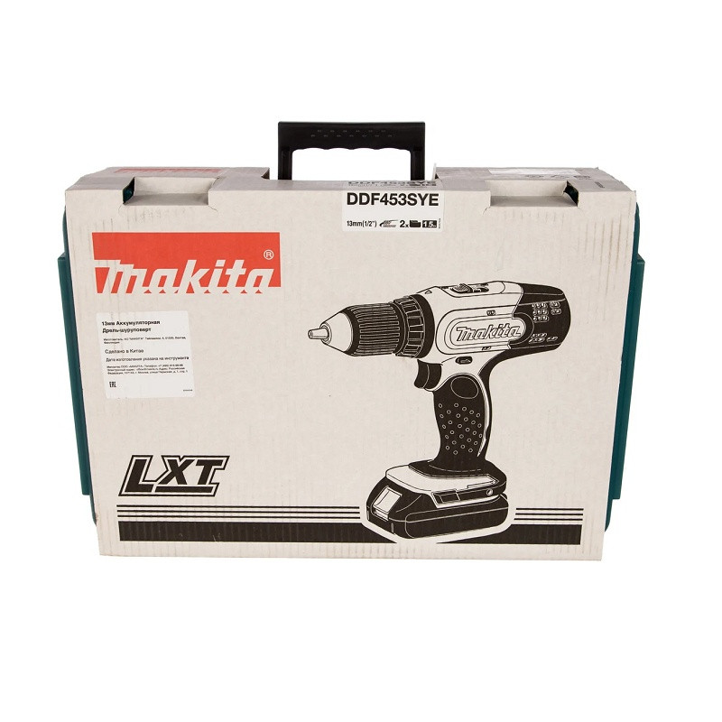 Дрель-шуруповерт Makita DDF453SYE LXT, 2 аккумулятора Li-ion (1,5Ач), 18V, 13 мм, 42 Нм, кейс
