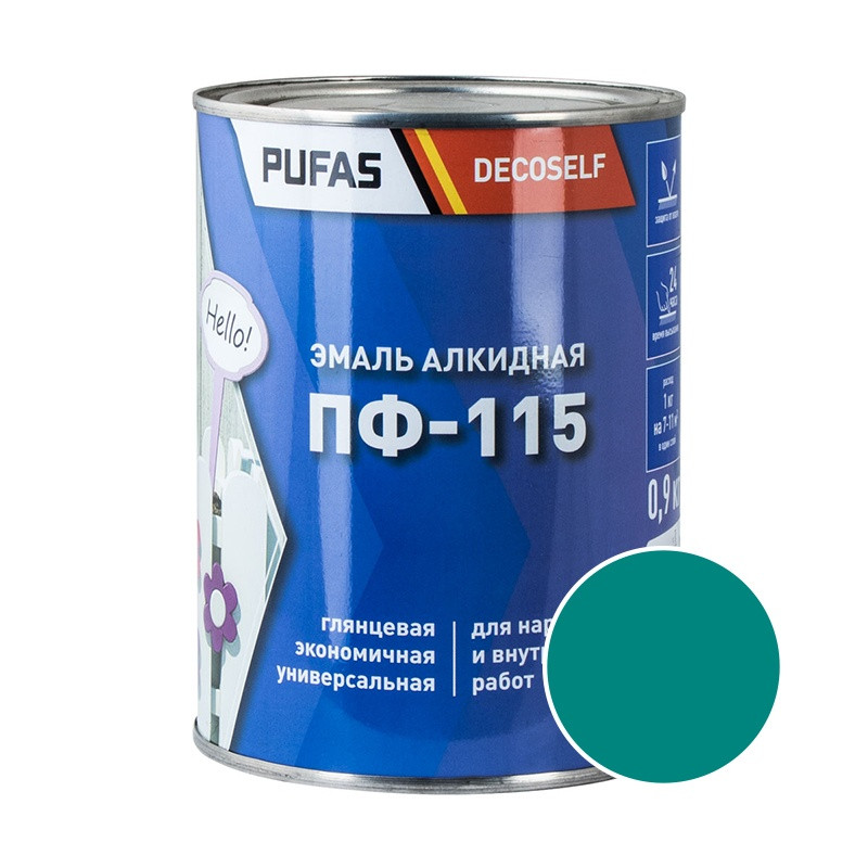 Эмаль Pufas Decoself ПФ-115 бирюзовая (0,9 кг)