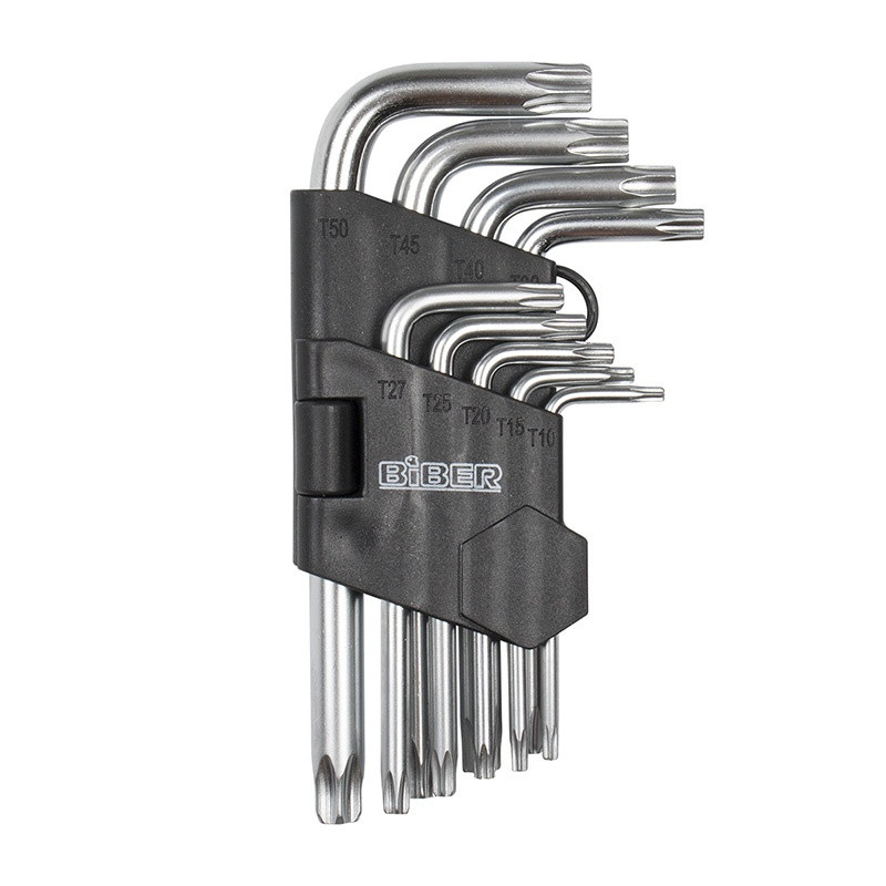 Набор инбусовых ключей TORX Biber 90506 CrV, 1.5-10 мм 9 шт. Набор инбусовых ключей TORX Biber 90506 CrV, 1.5-10 мм 9 шт.