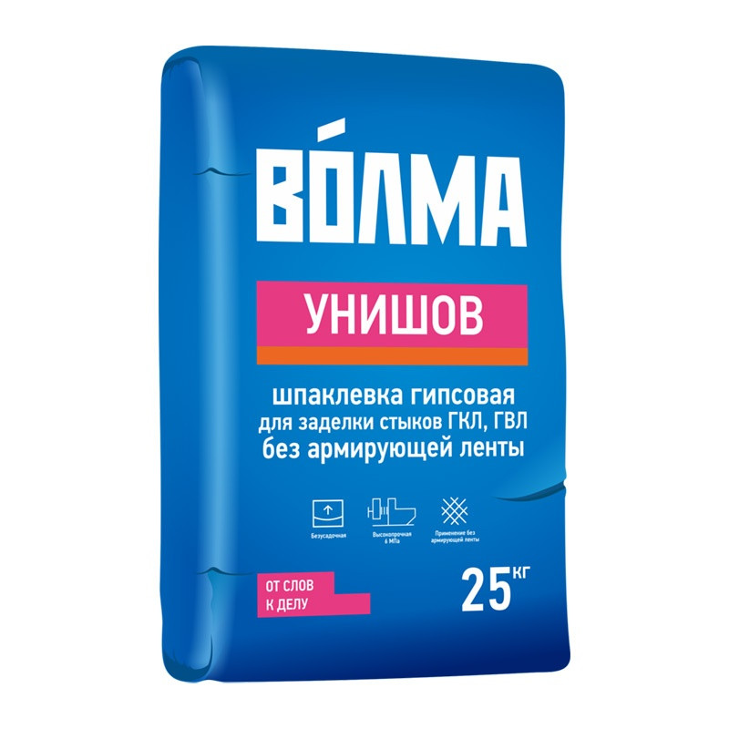 Шпаклевка гипсовая Волма Унишов для заделки стыков, ГКЛ, ГВЛ, 25 кг