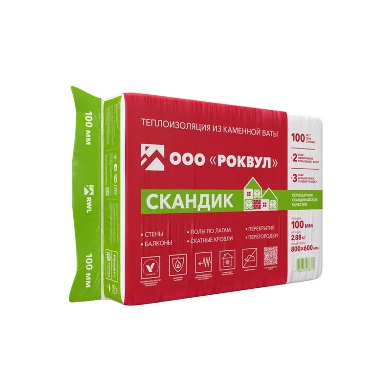 Утеплитель Rockwool Лайт Баттс Скандик 800х600х100 мм, 6 шт